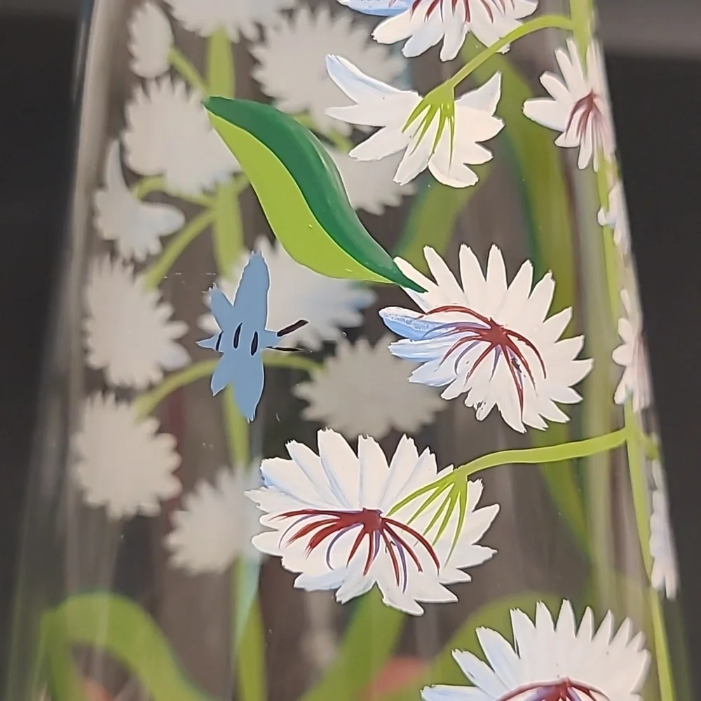 Handpainted Floral Vase with Butterflies